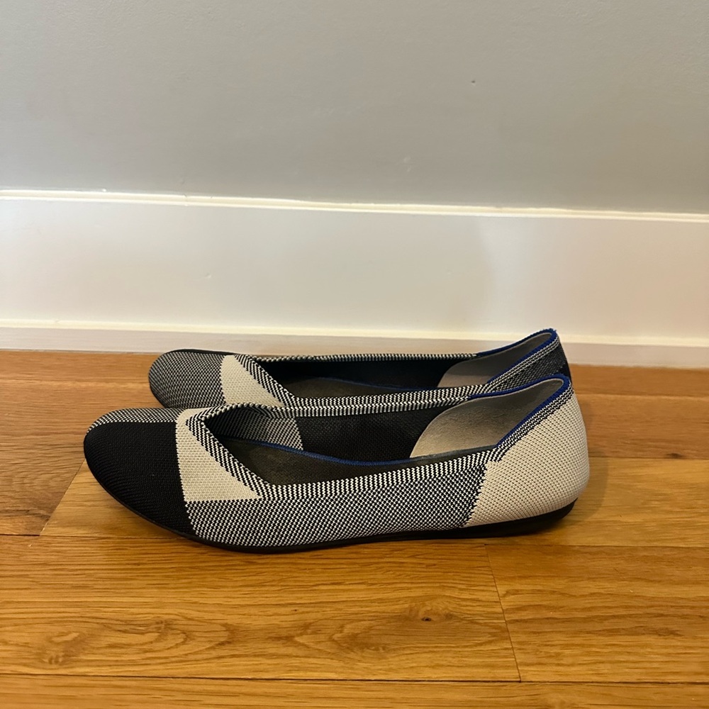 Rothy's Captoe Womens 10 Buffalo Plaid Black & White Ballet Flats Casual Shoes